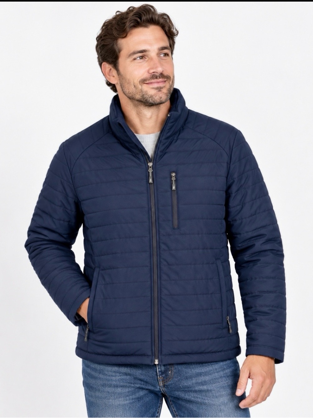 Nautica Men's Navy Blue Active Stretch Puffer Jacket Size M Water Wind Resistant